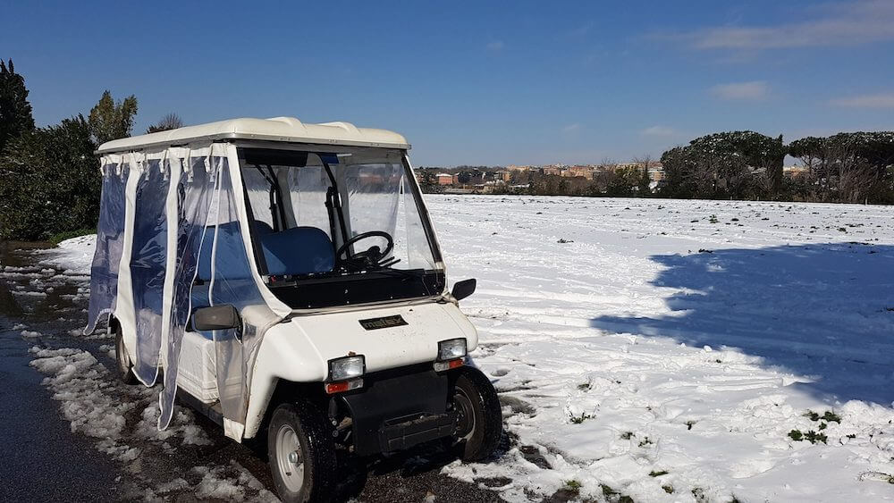 Golf Cart in the snowy Caffarella Valley