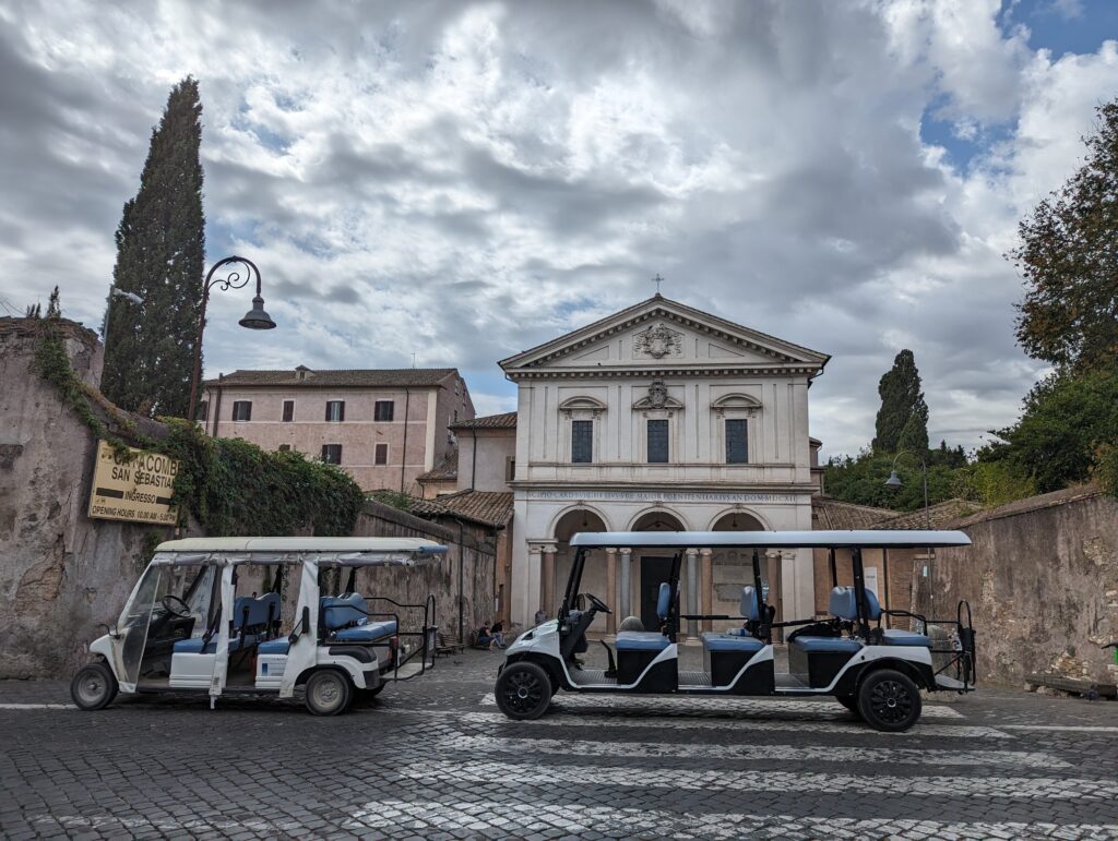 Gold cart in front of San Sebastiano's Church